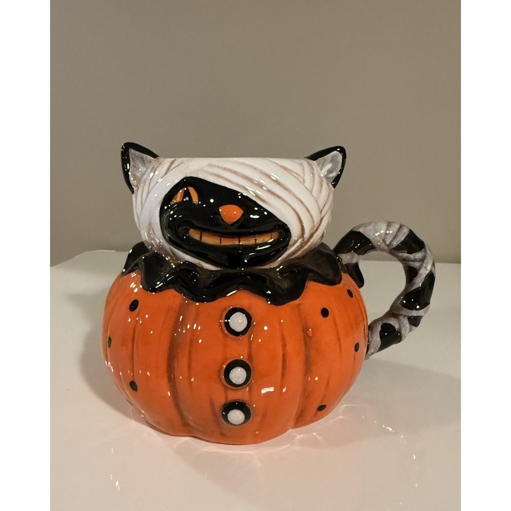 Johanna Parker Transpac Halloween Ceramic Vintage Mummy Black Cat Mug